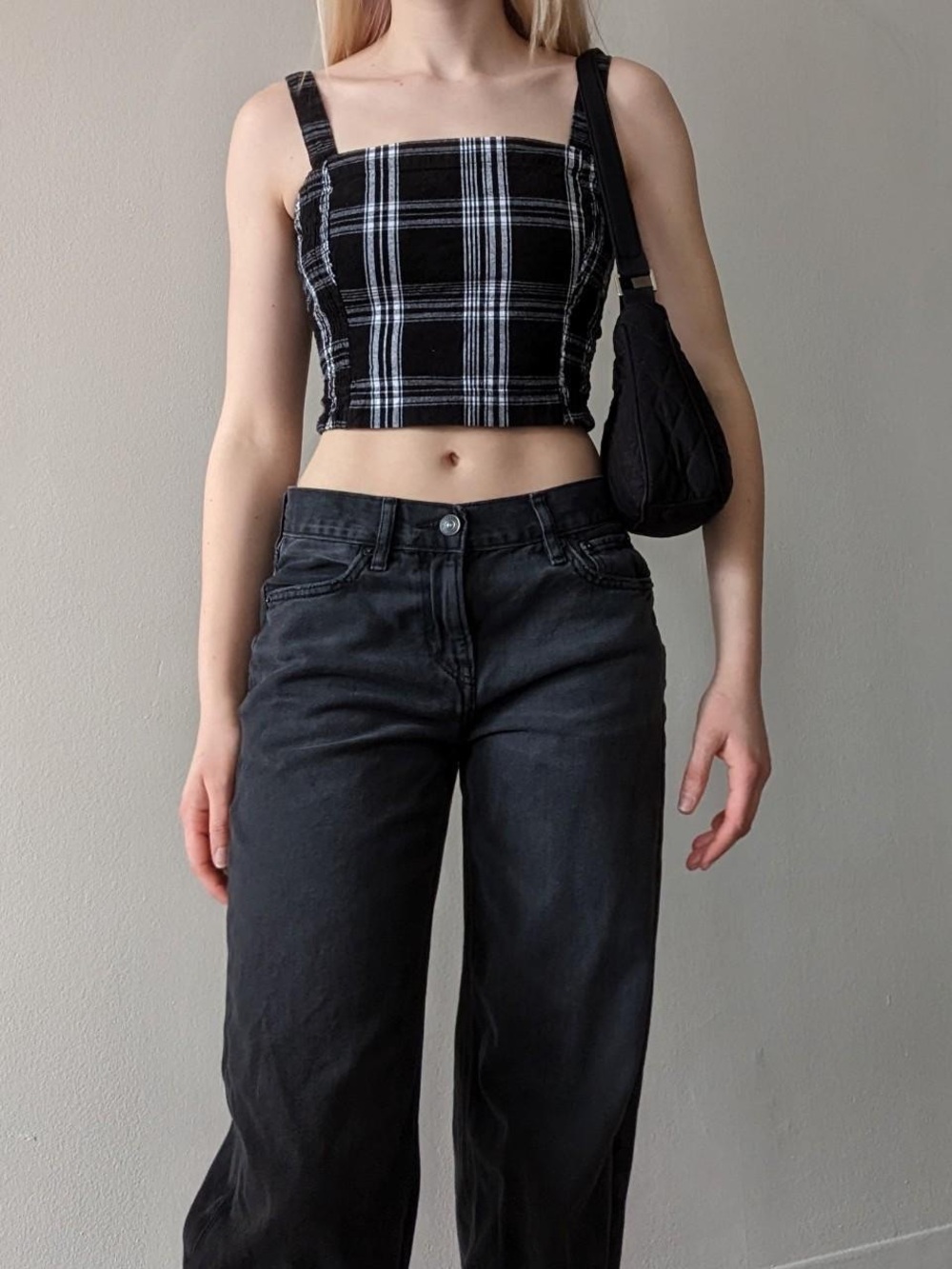 Hollister Y2K Preppy Grunge Plaid Smocked Side Adjustable Strap Crop Top Medium